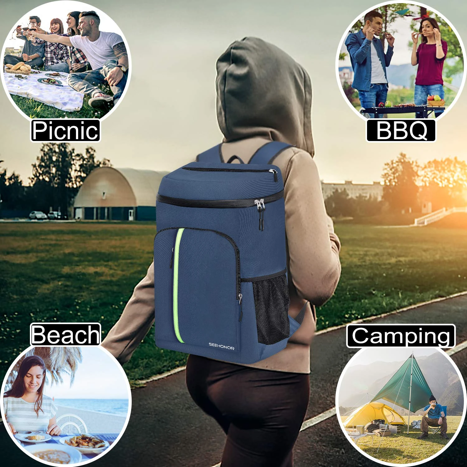 SEEHONOR Insulated Cooler Backpack Leakproof Soft Cooler Bag Lightweight Backpack Cooler For Lunch Picnic Hiking Camping Beach Park Day Trips, 30 Cans 2 SEEHONOR Insulated Cooler Backpack Leakproof Soft Cooler Bag Lightweight Backpack Cooler For Lunch Picnic Hiking Camping Beach Park Day Trips, 30 Cans - Image 2