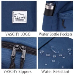 Lightweight Backpack For School, VASCHY Classic Basic Water Resistant Casual Daypack For Travel With Bottle Side Pockets (Navy) -Backpack Shop 81qePsR4UnL