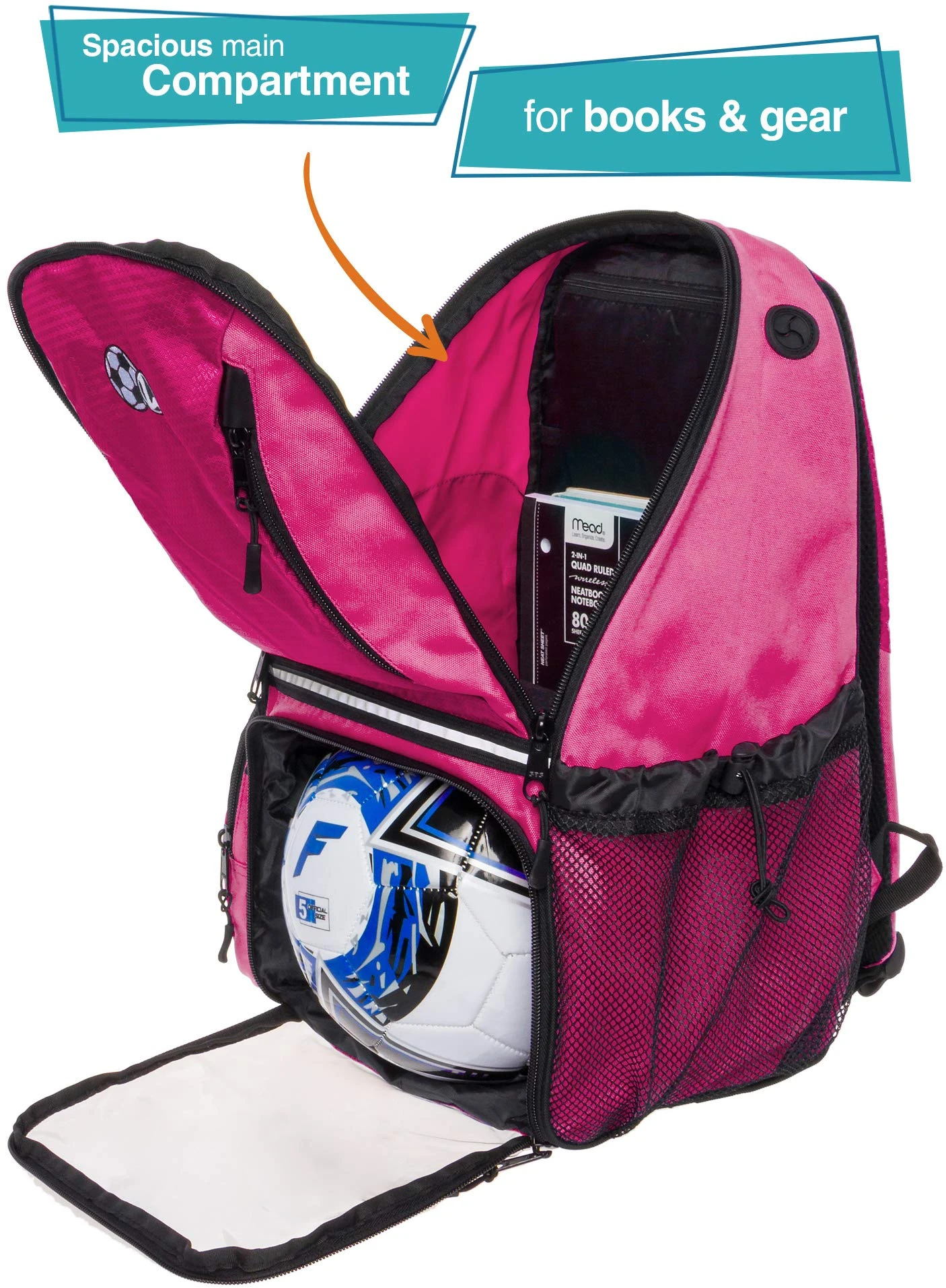 LISH Soccer Backpack - Large School Sports Gym Bag W/ Ball Compartment (Pink) 6 LISH Soccer Backpack - Large School Sports Gym Bag W/ Ball Compartment (Pink) - Image 6
