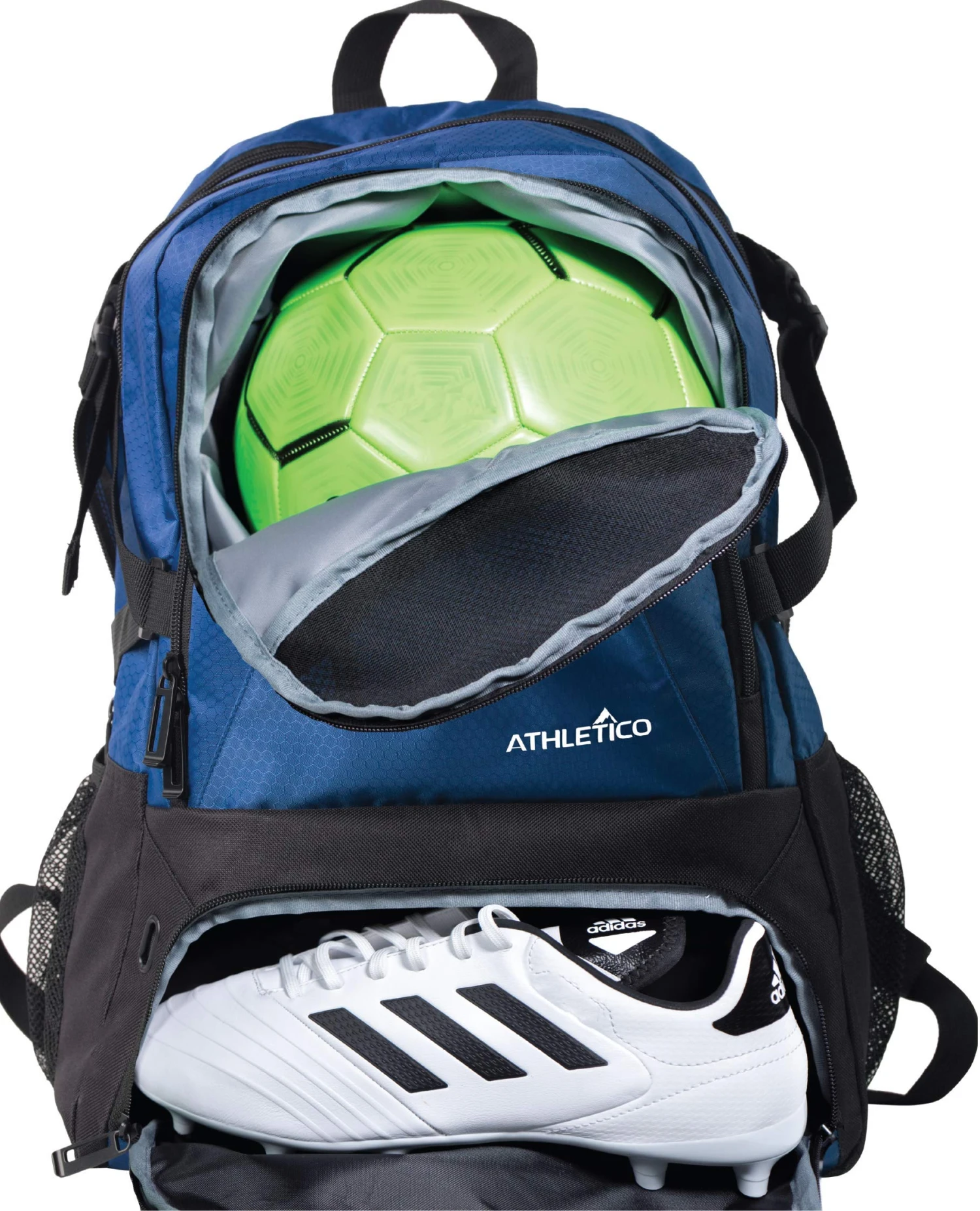 Athletico National Soccer Bag - Backpack For Soccer, Basketball & Football Includes Separate Cleat And Ball Holder (Blue) 1 Athletico National Soccer Bag - Backpack For Soccer, Basketball & Football Includes Separate Cleat And Ball Holder (Blue)