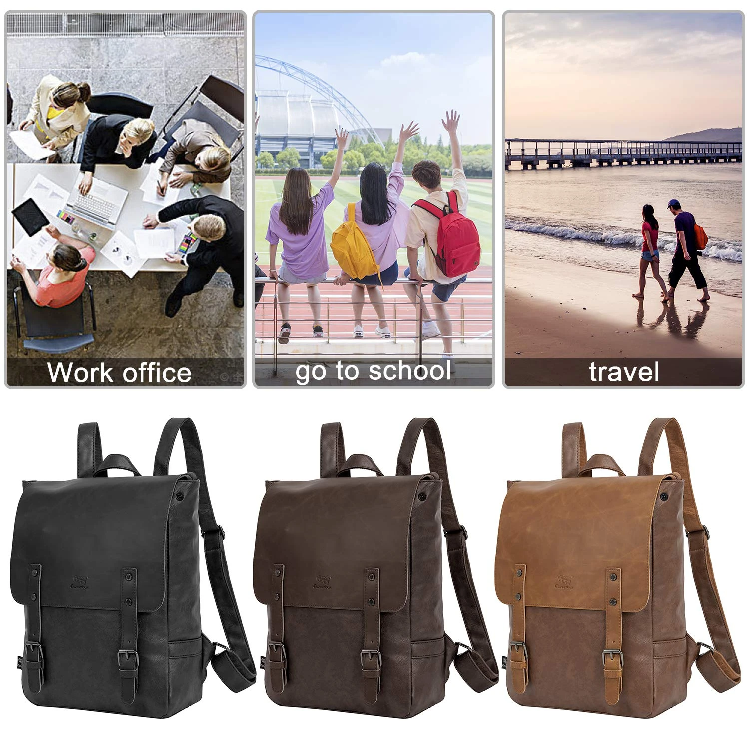 Leather Backpack For Women Men College Laptop Backpack Vintage Backpack Coffee 2 Leather Backpack For Women Men College Laptop Backpack Vintage Backpack Coffee - Image 2