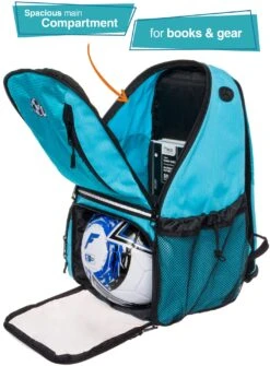 LISH Soccer Backpack - Large School Sports Gym Bag W/ Ball Compartment (Aqua) -Backpack Shop 81zjboPfoeL
