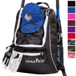 Athletico Baseball Bat Bag - Backpack For Baseball, T-Ball & Softball Equipment & Gear For Youth And Adults | Holds Bat, Helmet, Glove, Shoes | Separate Shoe Compartment, Fence Hook (Black)