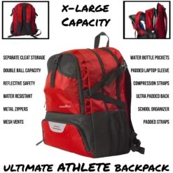Athletico National Soccer Bag - Backpack For Soccer, Basketball & Football Includes Separate Cleat And Ball Holder (Red) -Backpack Shop 9139 2B j2kCL