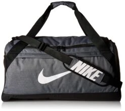 Nike Brasilia Training Duffel Bag, Versatile Bag With Padded Strap And Mesh Exterior Pocket, Medium, Flint Grey/Black/White