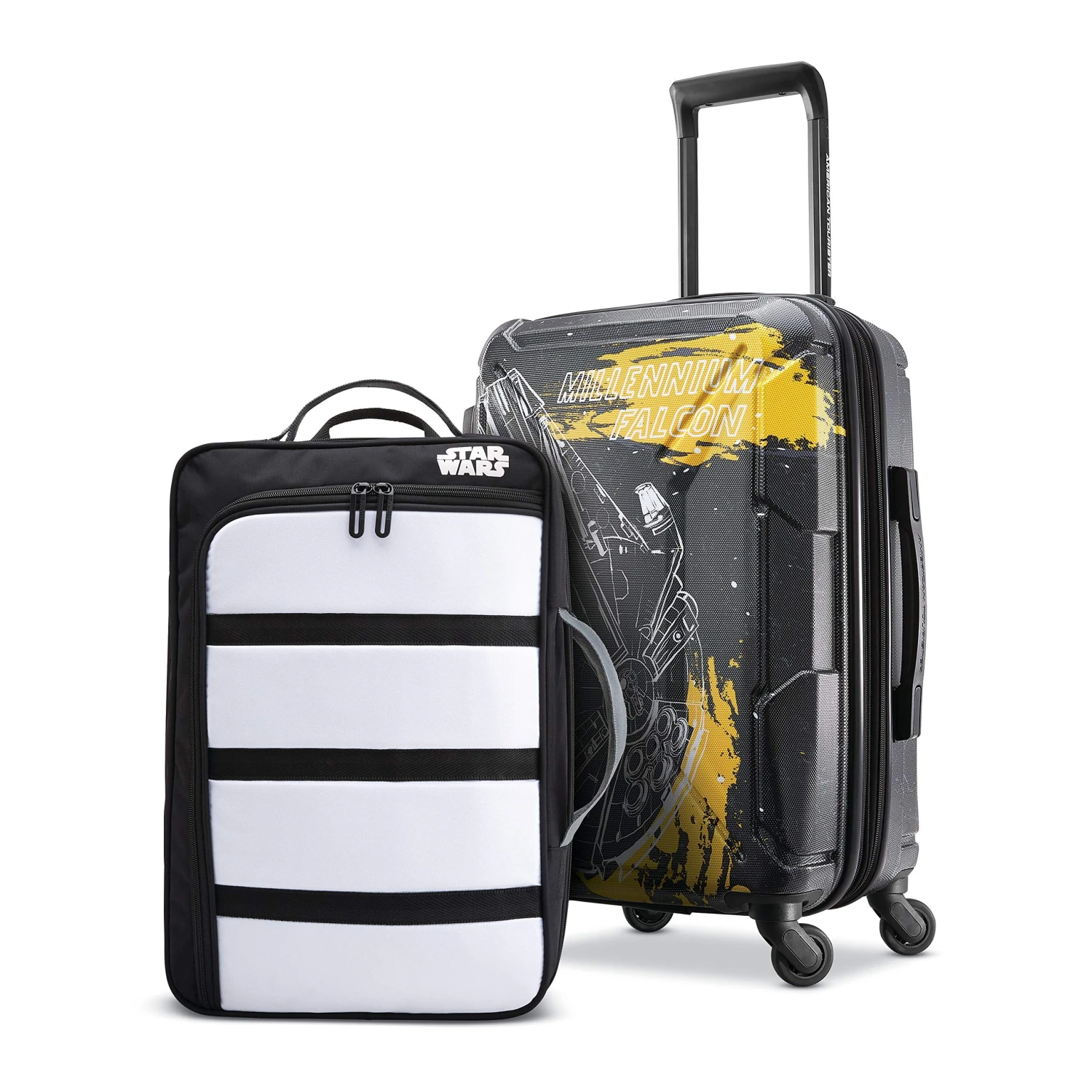 American Tourister Kids' Star Wars Falcon Perfect Packer 2pc Set (bkpk/20 Spinner Wheels, Black/Yellow 1 American Tourister Kids' Star Wars Falcon Perfect Packer 2pc Set (bkpk/20 Spinner Wheels, Black/Yellow