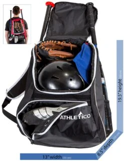 Athletico Baseball Bat Bag - Backpack For Baseball, T-Ball & Softball Equipment & Gear For Youth And Adults | Holds Bat, Helmet, Glove, Shoes | Separate Shoe Compartment, Fence Hook (Black) -Backpack Shop 91BneIgg0WL