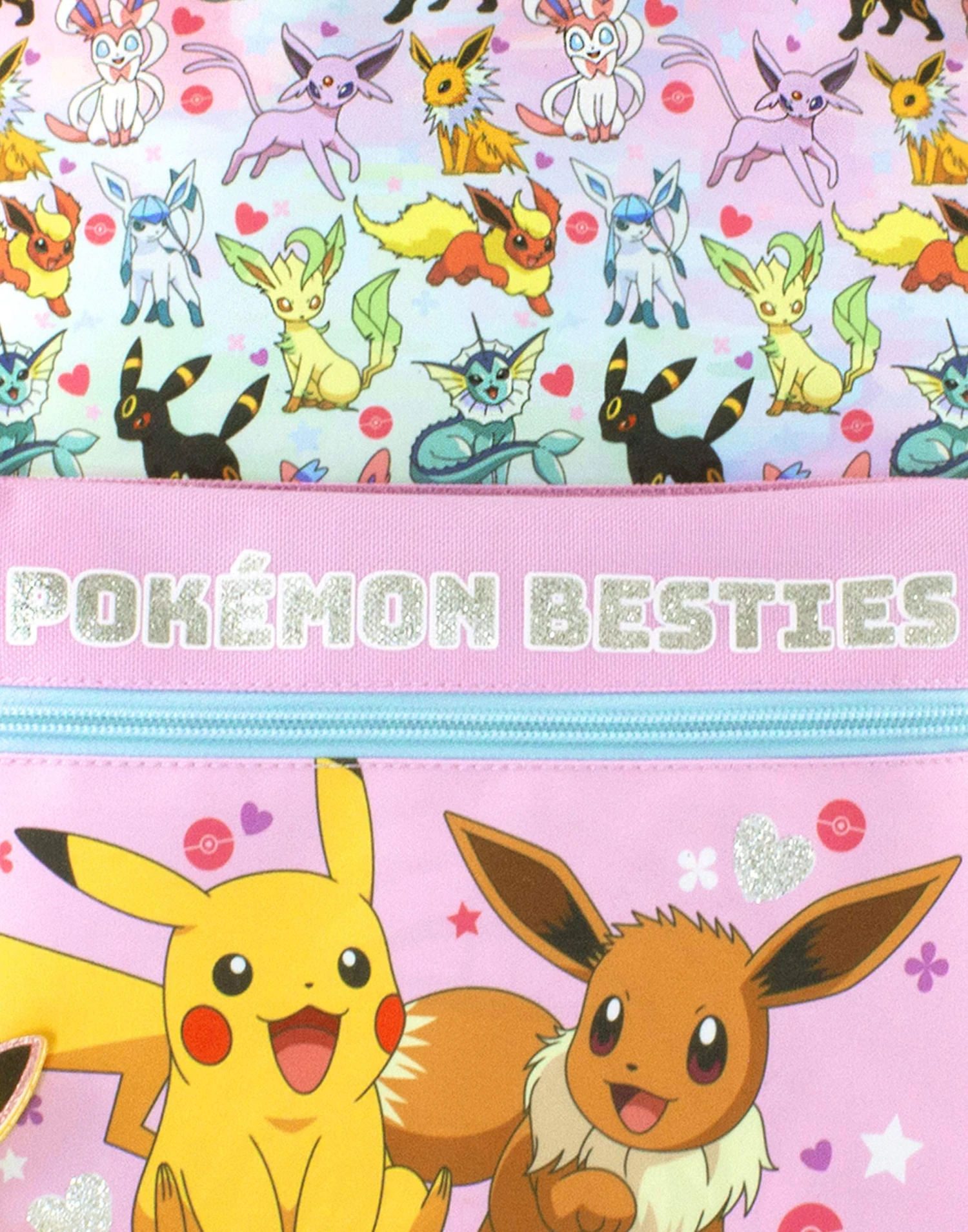 Pokemon Girls Pink Glitter School Backpack | Eevee Besties Design With Pikachu Pom Pom Keyring | Organized Storage 3 Pokemon Girls Pink Glitter School Backpack | Eevee Besties Design With Pikachu Pom Pom Keyring | Organized Storage - Image 3