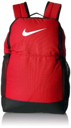 Nike Brasilia Medium Training Backpack, Nike Backpack For Women And Men With Secure Storage & Water Resistant Coating, University Red/Black/White