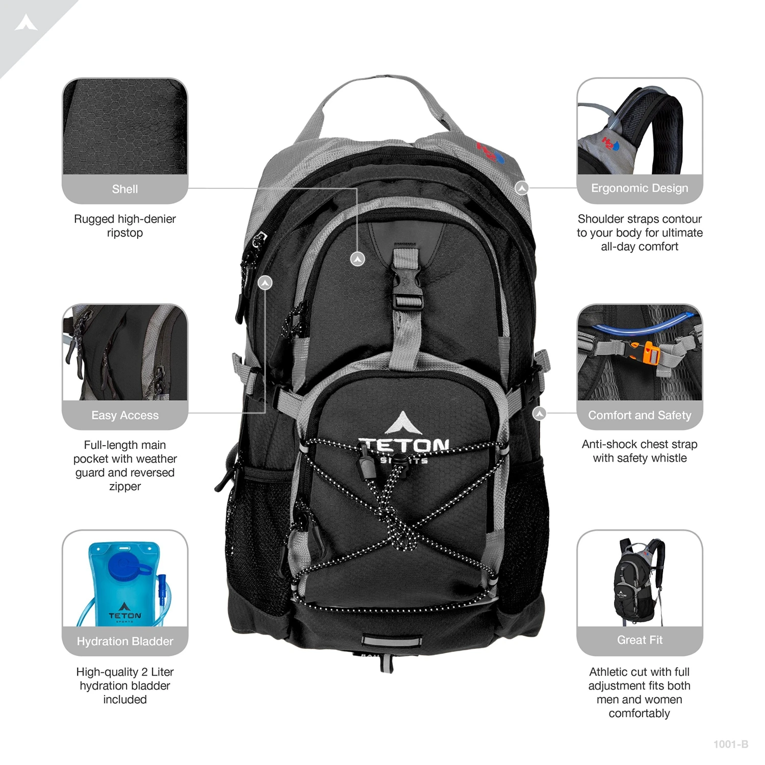 TETON Sports Oasis 1100 Hydration Pack | Free 2-Liter Hydration Bladder | Backpack Design Great For Hiking, Running, Cycling, And Climbing | Black 6 TETON Sports Oasis 1100 Hydration Pack | Free 2-Liter Hydration Bladder | Backpack Design Great For Hiking, Running, Cycling, And Climbing | Black - Image 6