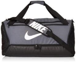 Nike Brasilia Training Medium Duffle Bag, Durable Nike Duffle Bag For Women & Men With Adjustable Strap, Flint Grey/Black/White