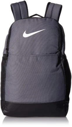 Nike Brasilia Medium Training Backpack, Nike Backpack For Women And Men With Secure Storage & Water Resistant Coating, Flint Grey/Black/White