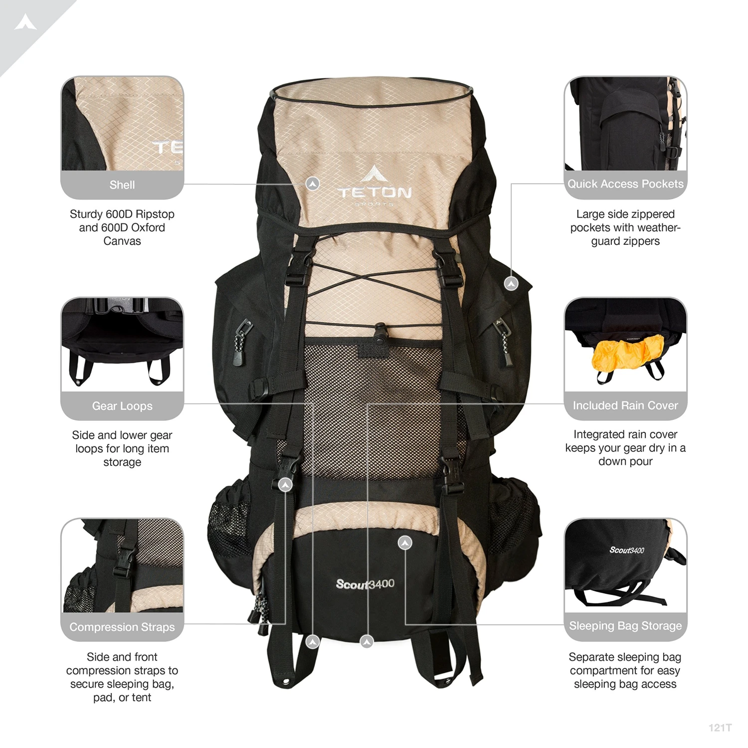 TETON Sports Scout 3400 Internal Frame Backpack; High-Performance Backpack For Backpacking, Hiking, Camping; Tan 5 TETON Sports Scout 3400 Internal Frame Backpack; High-Performance Backpack For Backpacking, Hiking, Camping; Tan - Image 5