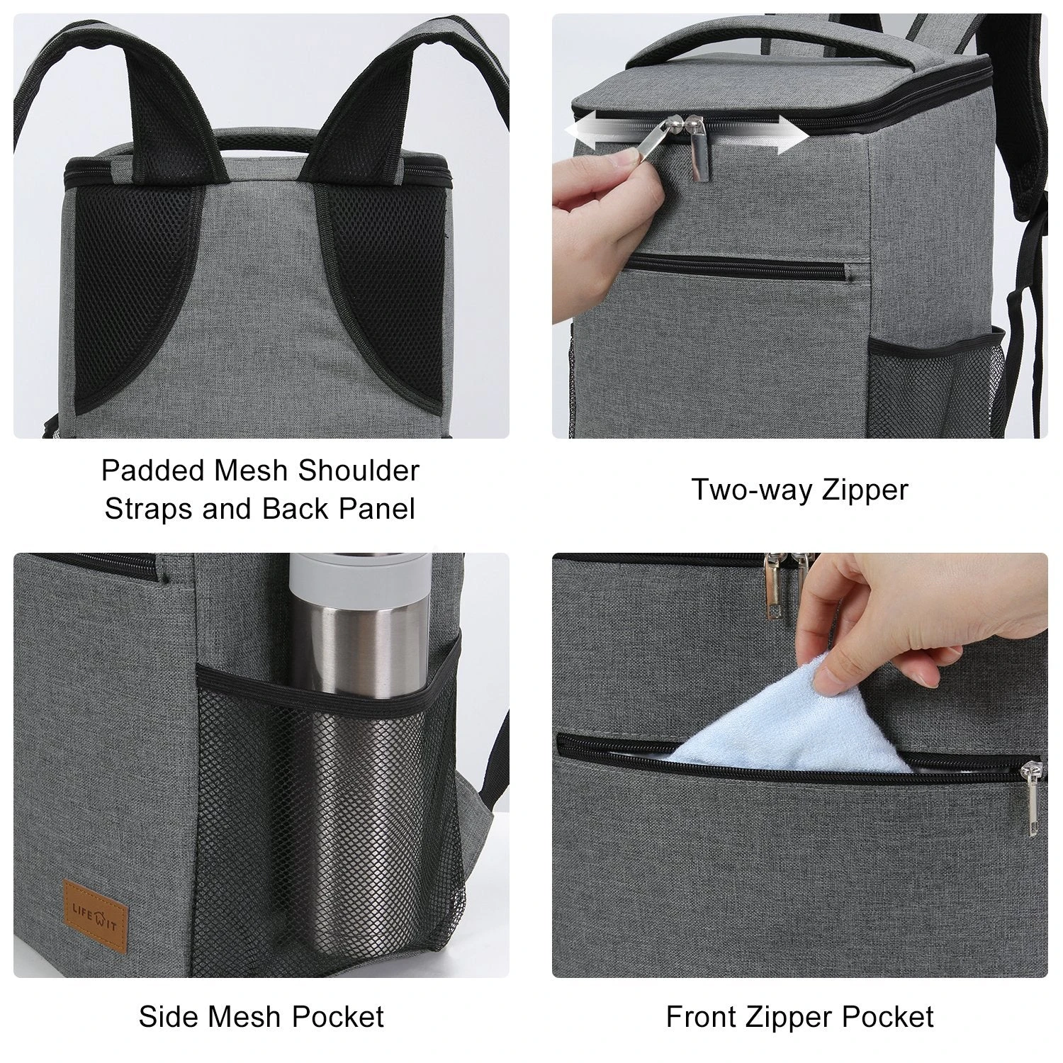 Lifewit Insulated Cooler Bag Backpack, Soft Cooler Soft-Sided Cooling Bag For Beach Picnic Camping BBQ, 24L 30-Can, Grey 4 Lifewit Insulated Cooler Bag Backpack, Soft Cooler Soft-Sided Cooling Bag For Beach Picnic Camping BBQ, 24L 30-Can, Grey - Image 4