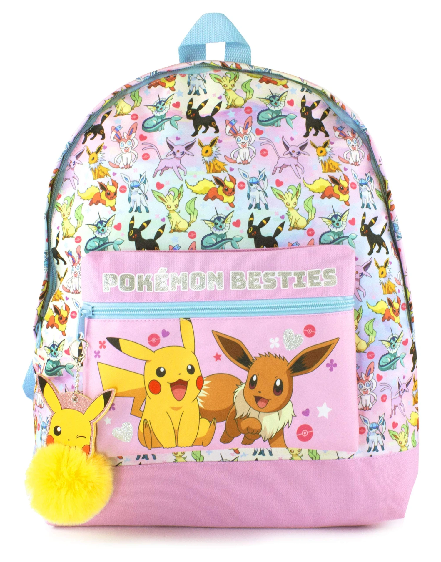Pokemon Girls Pink Glitter School Backpack | Eevee Besties Design With Pikachu Pom Pom Keyring | Organized Storage 5 Pokemon Girls Pink Glitter School Backpack | Eevee Besties Design With Pikachu Pom Pom Keyring | Organized Storage - Image 5
