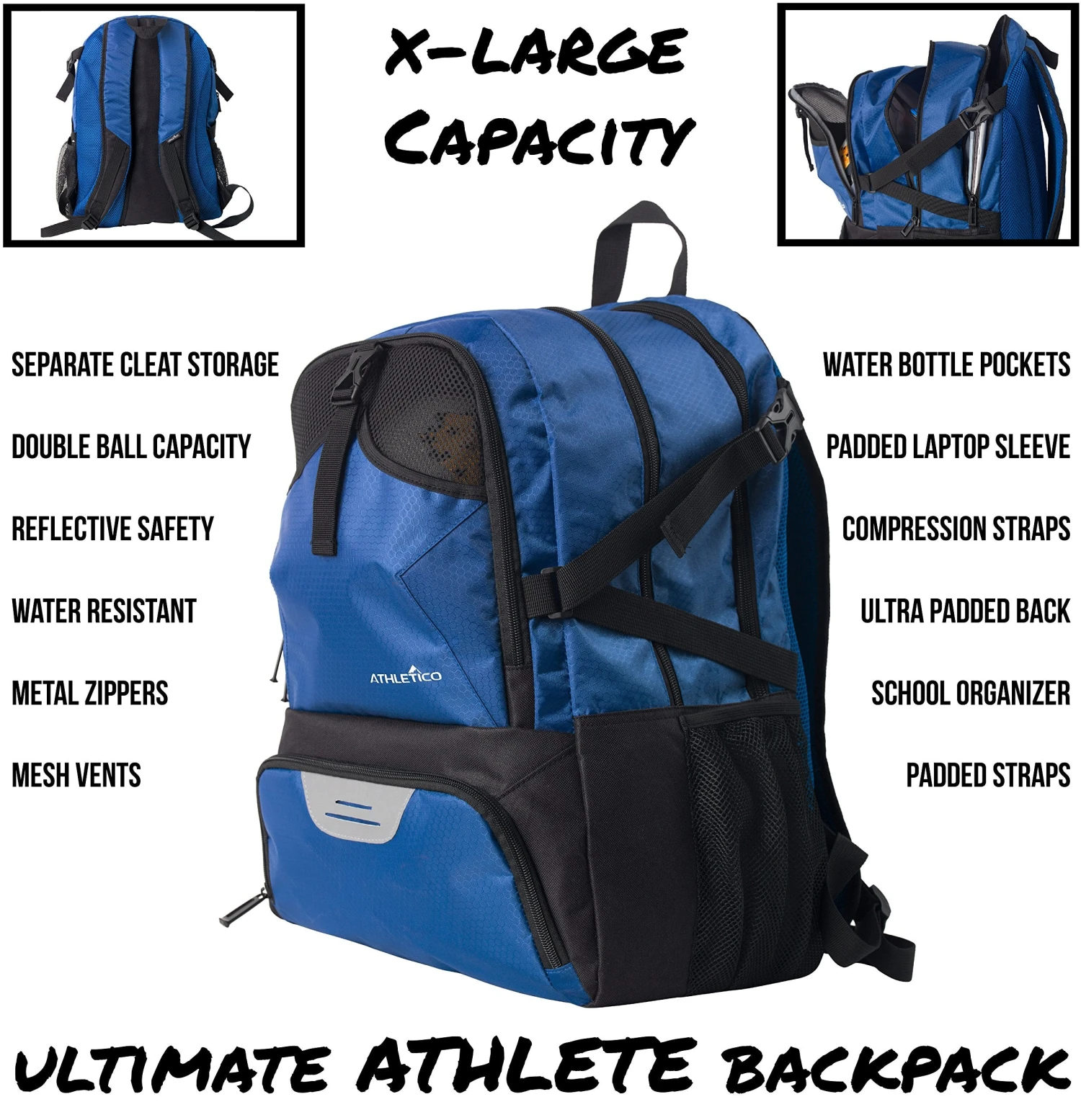 Athletico National Soccer Bag - Backpack For Soccer, Basketball & Football Includes Separate Cleat And Ball Holder (Blue) 6 Athletico National Soccer Bag - Backpack For Soccer, Basketball & Football Includes Separate Cleat And Ball Holder (Blue) - Image 6