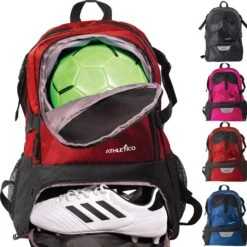 Athletico National Soccer Bag - Backpack For Soccer, Basketball & Football Includes Separate Cleat And Ball Holder (Red)