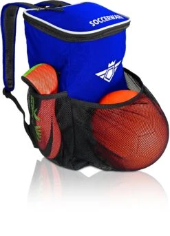 Soccer Backpack With Ball Holder Compartment - For Boys & Girls | Bag Fits All Soccer Equipment & Gym Gear (Black) (Blue)