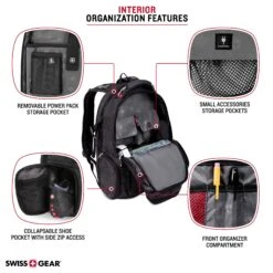 SWISSGEAR 5358 USB Charging SCANSMART ULTIMATE Organization LAPTOP PROTECTION BACKPACK - BLACK/RED -Backpack Shop 91qH NySv3L
