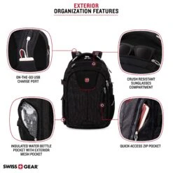 SWISSGEAR 5358 USB Charging SCANSMART ULTIMATE Organization LAPTOP PROTECTION BACKPACK - BLACK/RED -Backpack Shop 91u6E42ifAL