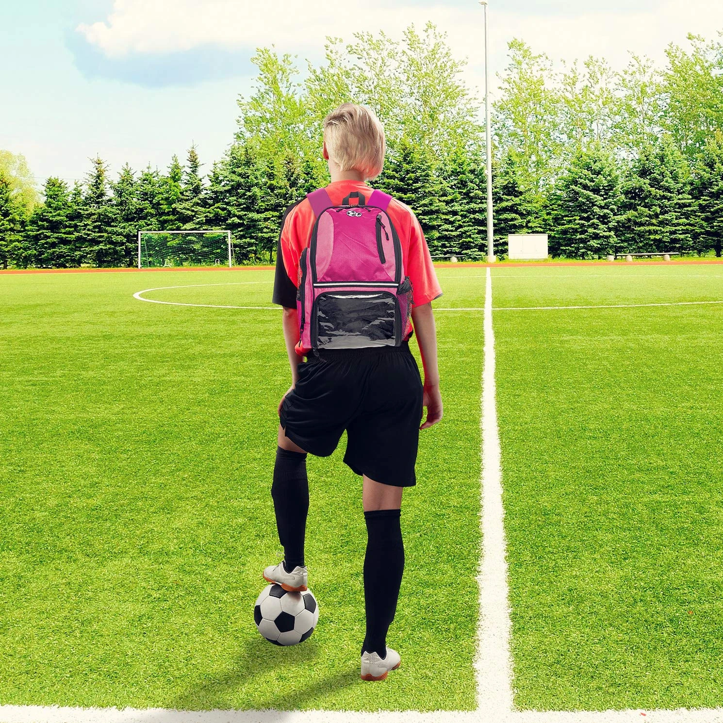 LISH Soccer Backpack - Large School Sports Gym Bag W/ Ball Compartment (Pink) 3 LISH Soccer Backpack - Large School Sports Gym Bag W/ Ball Compartment (Pink) - Image 3