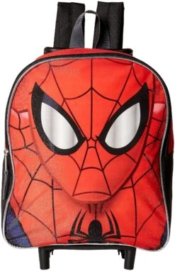 Disney Spiderman Face 12" Rolling Backpack Red Toddler Size