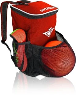 Soccer Backpack With Ball Holder Compartment - For Boys & Girls | Bag Fits All Soccer Equipment & Gym Gear (Black) (Red)