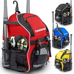 DashSport Baseball Bag Softball Backpack Bat Bag | T-Ball Equipment And Softball Bag | Bat Pack (Red)